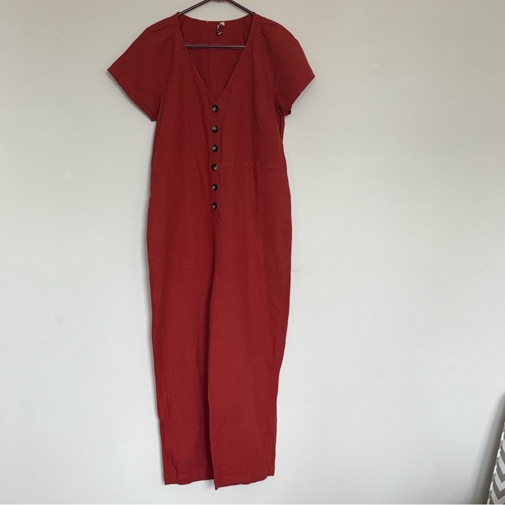 Madewell Linen Brick Red Jumpsuit Size 6 - Picture 3 of 11